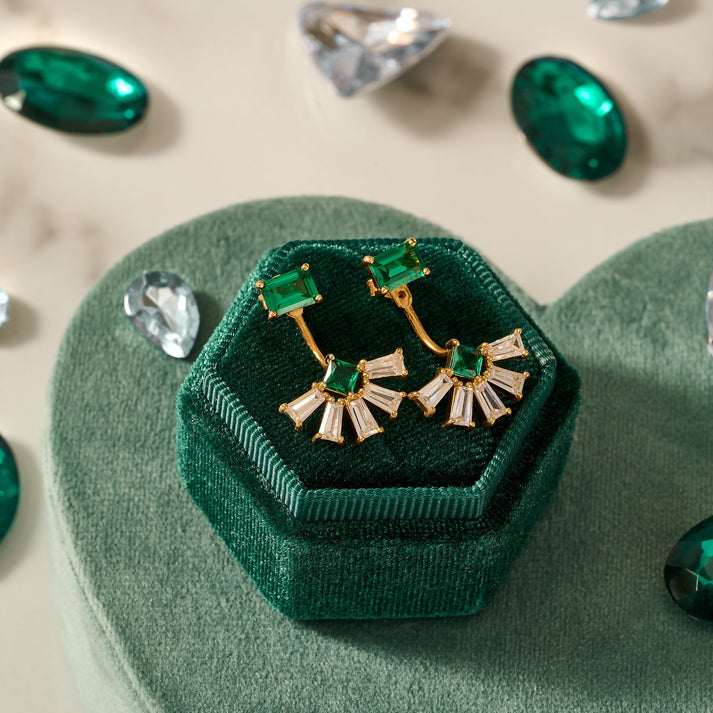 Lola Deco Fan Jacket Earrings - Emerald/Gold - AS22TRE18