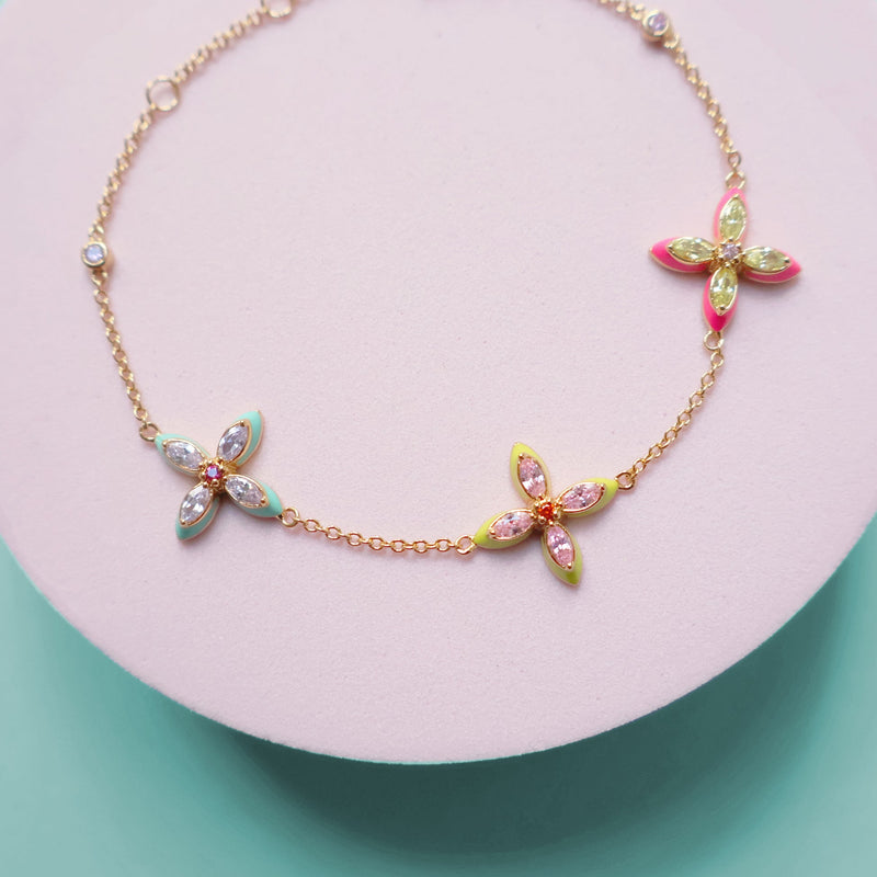 Lucky Clover Sherbet Enamel Bracelet - Gold - AS22TRB18