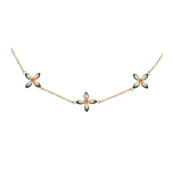 Lucky Clover Choker Necklace, Emerald Green/Blush Pink - Gold - AS22TRN10