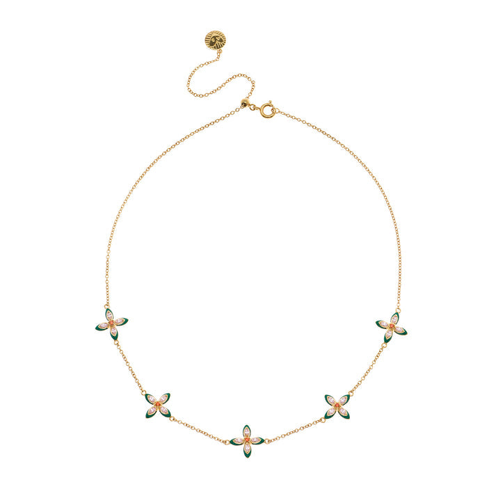 Lucky Clover Choker Necklace, Emerald Green/Blush Pink - Gold - AS22TRN10