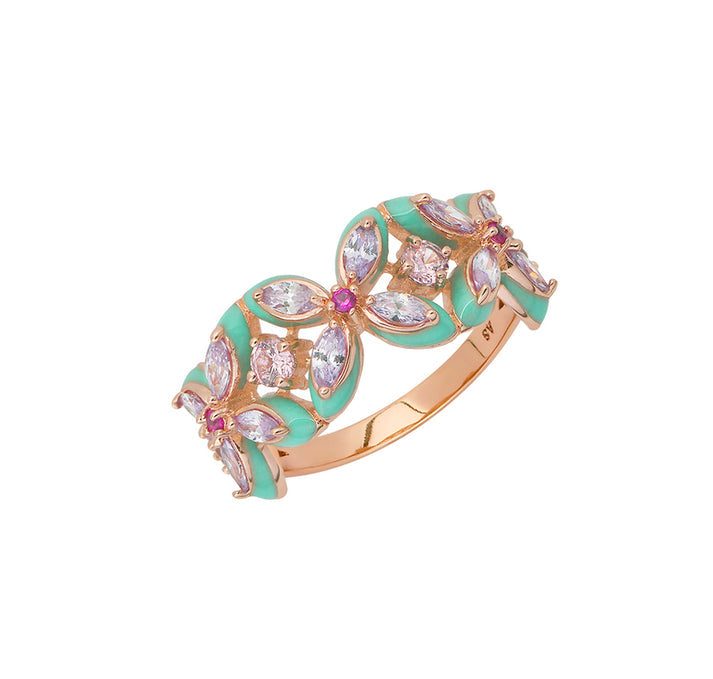 Lucky Clover Ring, Turquoise/Lilac - Rose Gold - AS22TRR18