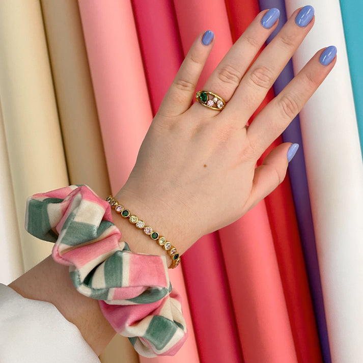 Lucy Exclusive Scrunchie - Green/Blush Velvet