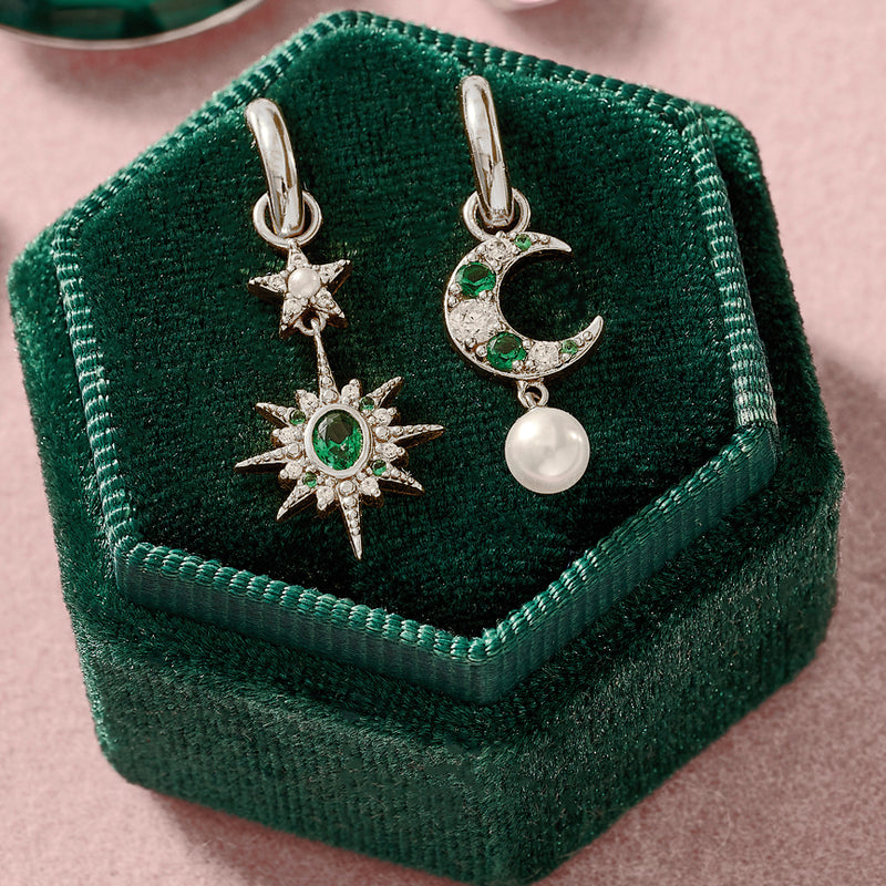 Luna Mismatch Moon/Star Huggie Drop Earrings - Silver - AS22SGE13