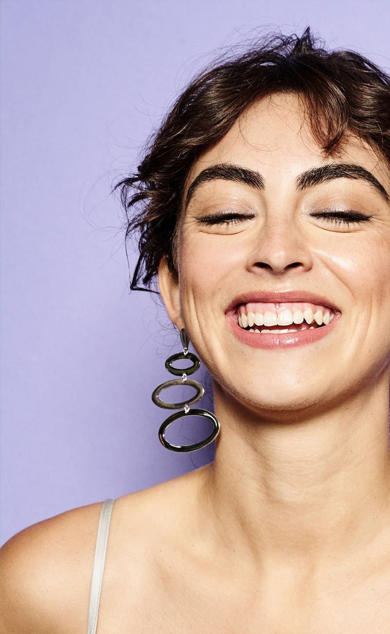 Large Ellipses Single Earring, Right - Silver