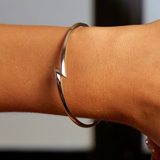 Lightning Bolt Open Bangle - Silver - SPS-120