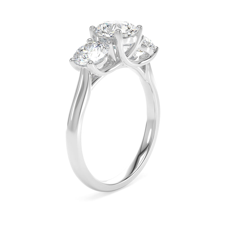 Platinum, Round Brilliant Cut, Laboratory Grown, Trilogy Diamond Engagement Ring - 2.90ct