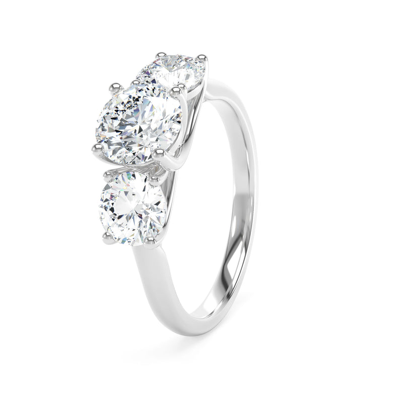 Platinum, Round Brilliant Cut, Laboratory Grown, Trilogy Diamond Engagement Ring - 2.90ct