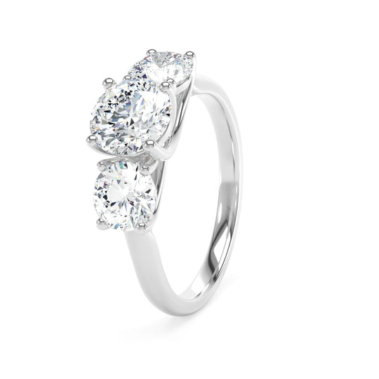 Platinum, Round Brilliant Cut, Laboratory Grown, Trilogy Diamond Engagement Ring - 2.90ct