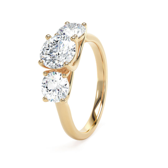 18ct Yellow Gold, Round Brilliant Cut, Laboratory Grown, Trilogy Diamond Engagement Ring - 2.00ct
