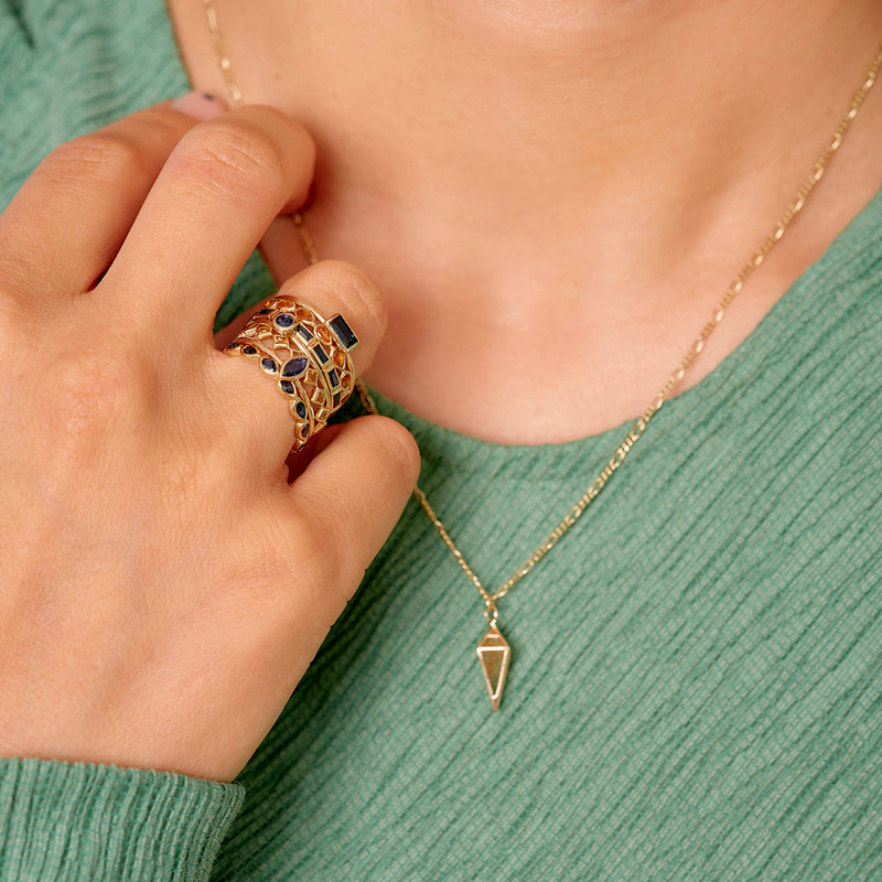 Vertical Baguette Cut Sapphire Stacking Ring, Size N - 9ct Yellow Gold - RG-S-VB-BSAP