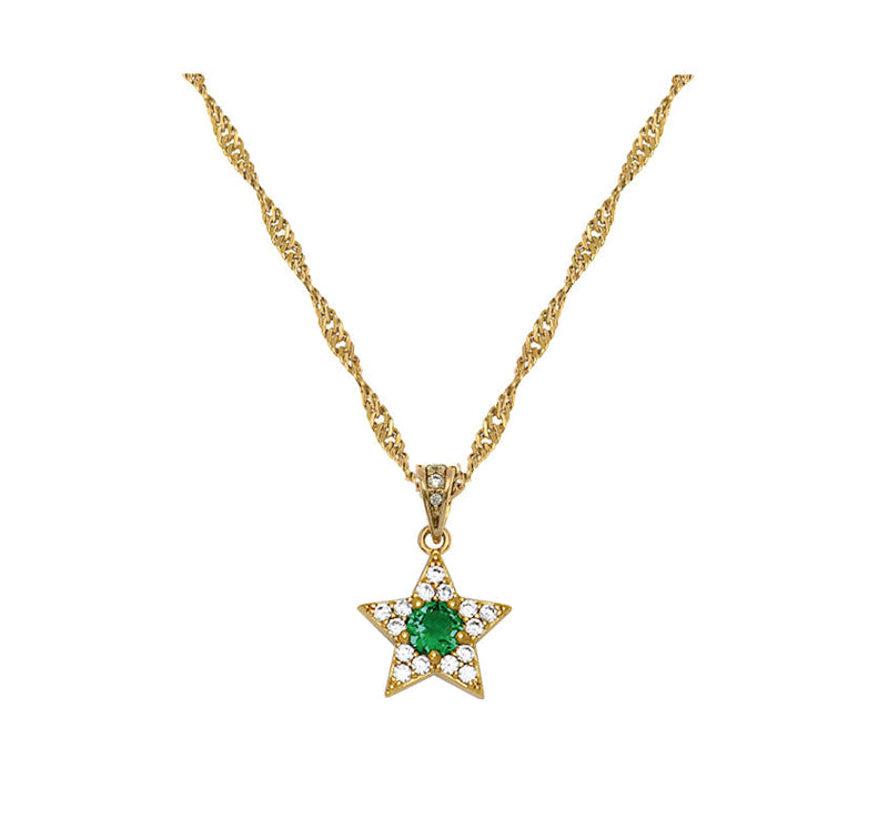 Celeste Mini Star Necklace - Emerald Green & Gold - AS22SGN08