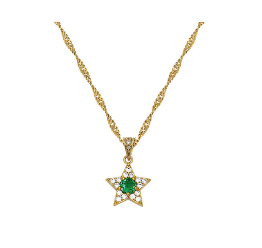 Celeste Mini Star Necklace - Emerald Green & Gold - AS22SGN08