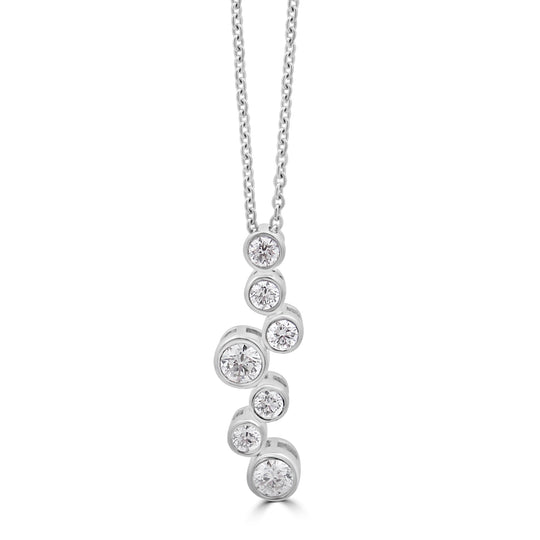 18ct White Gold Round Brilliant Cut Diamond Bubble Drop Pendant & Chain - 0.51ct