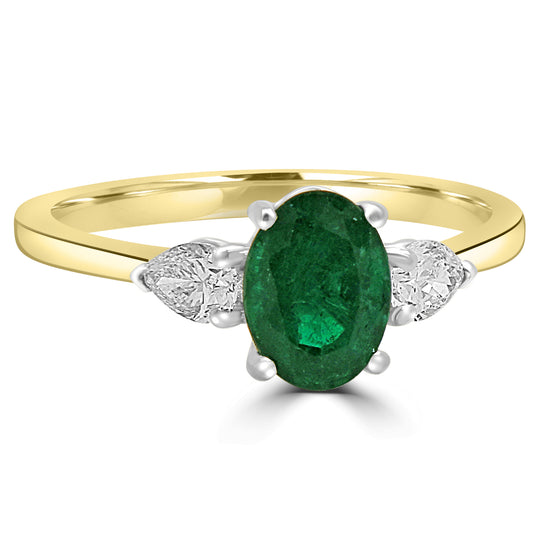 Emerald & Diamond Three Stone Ring - 18ct Gold - 0.54ct & 0.26ct