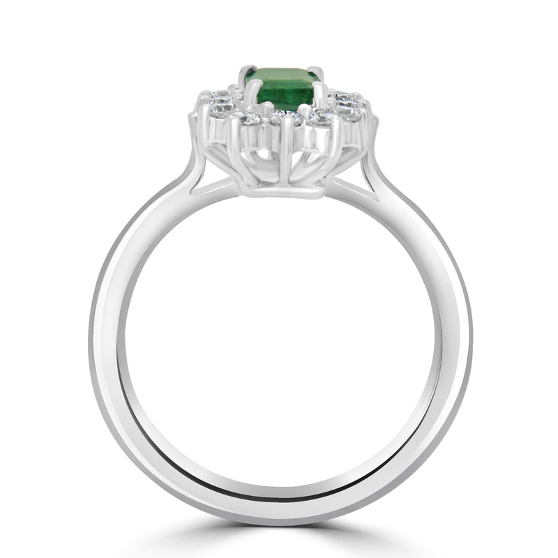 Emerald & Diamond Dress Ring - 18ct White Gold