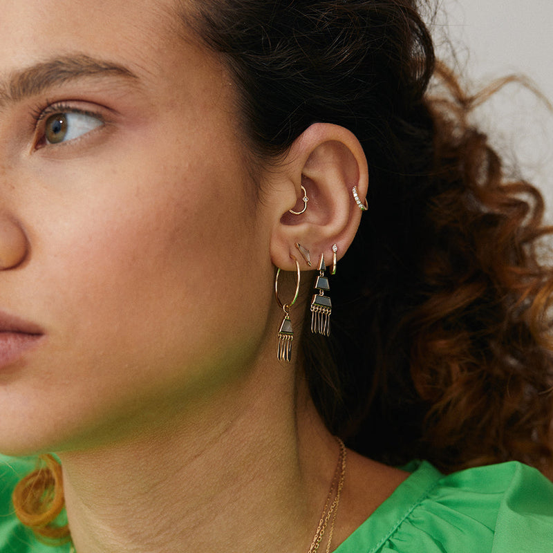 Original Pave Sapphire Clicker Single Hoop Earring - 9ct Yellow Gold - HPO-C-BS