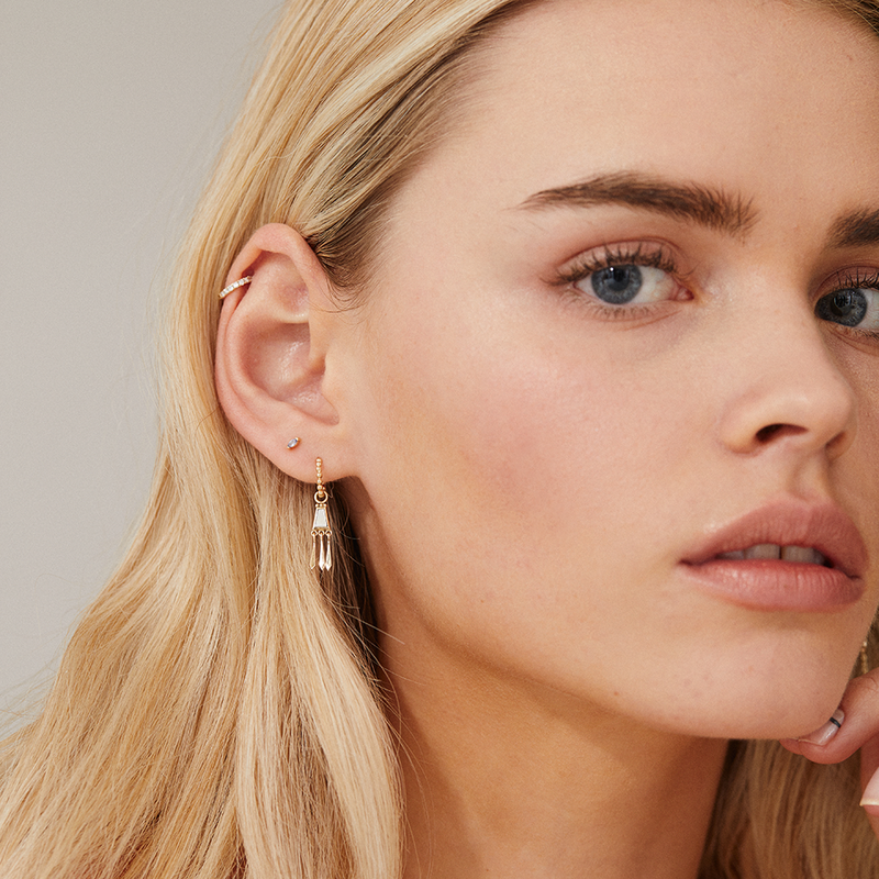 Original Pave Sapphire Clicker Single Hoop Earring - 9ct Yellow Gold - HPO-C-BS