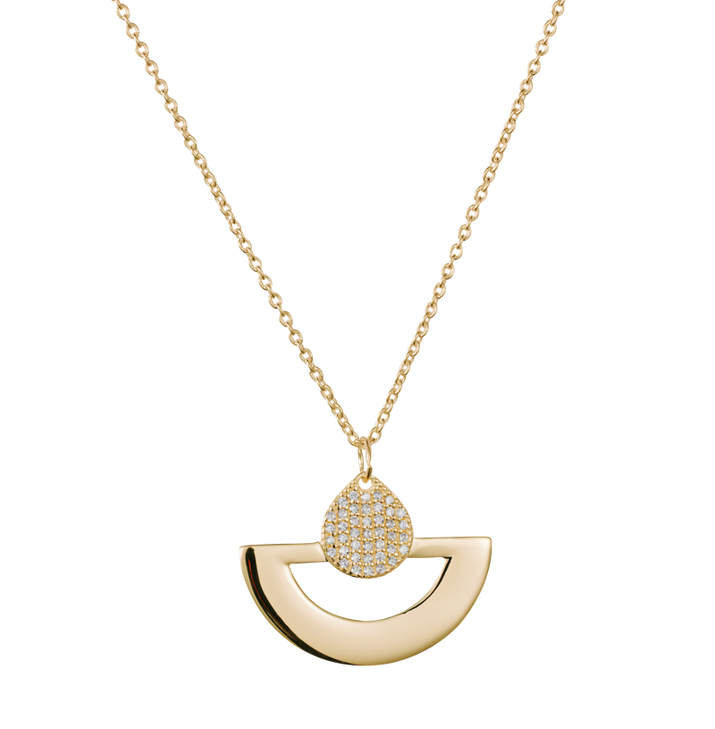 Mini Fan CZ Pendant Necklace - Gold - 23NMFgcz