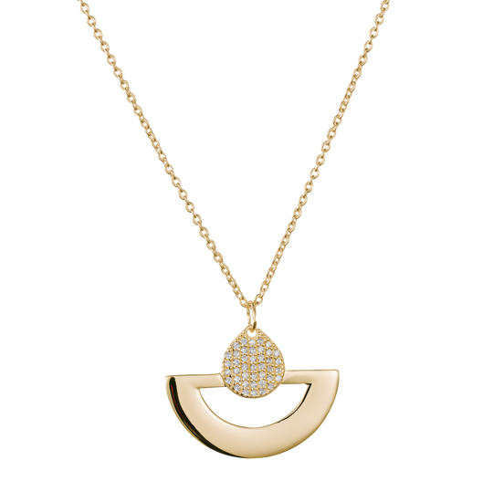 Mini Fan CZ Pendant Necklace - Gold - 23NMFgcz