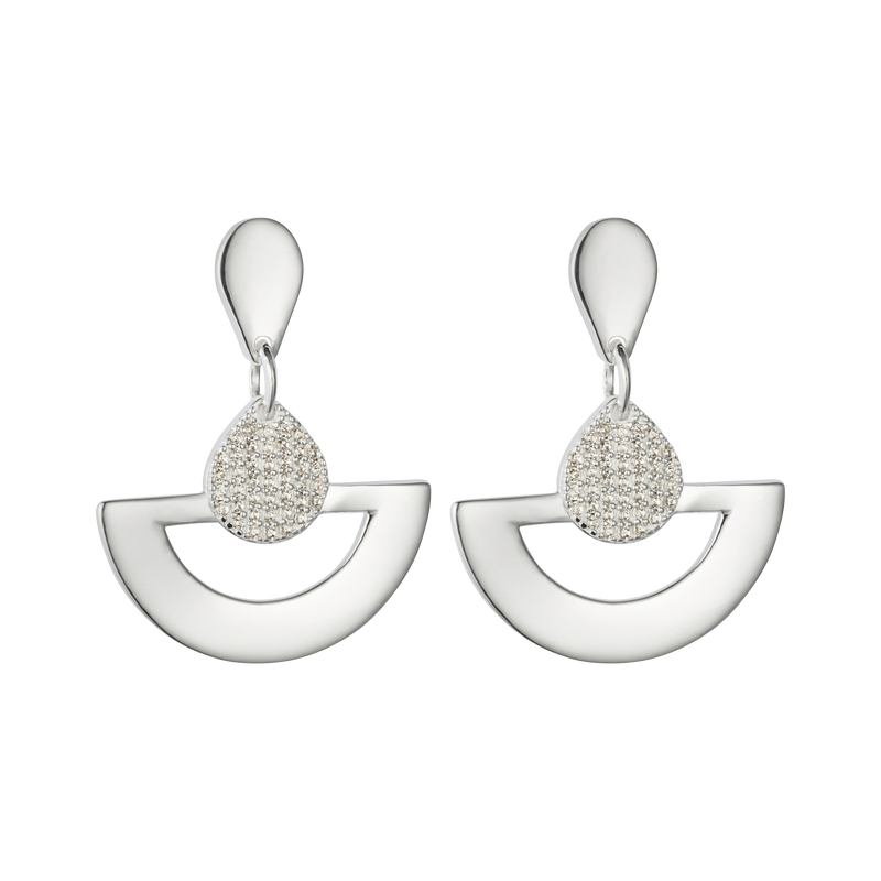 Mini Fan CZ Earrings - Silver