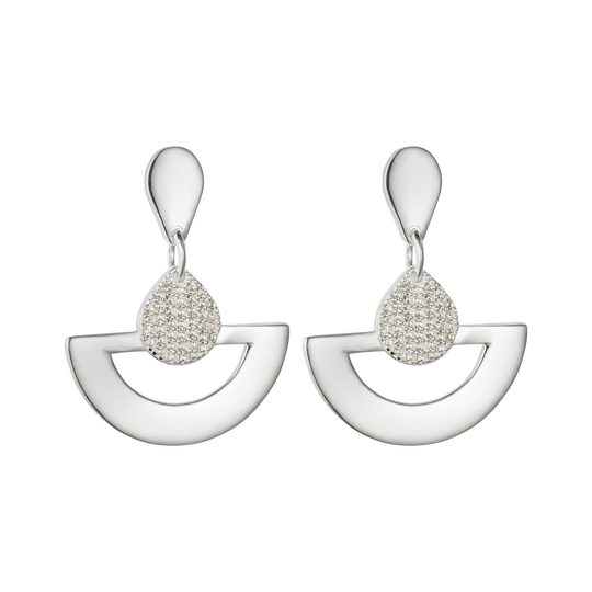 Mini Fan CZ Earrings - Silver