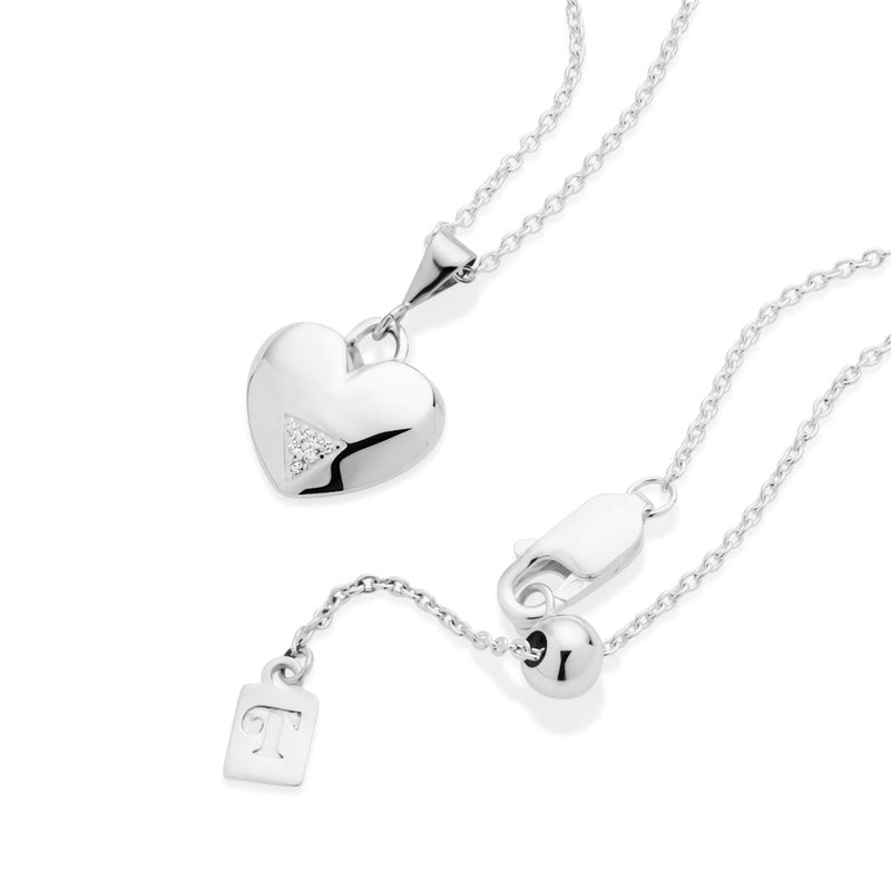 Mini Art Deco Hearts Pendant - Silver/CZ - SP-753