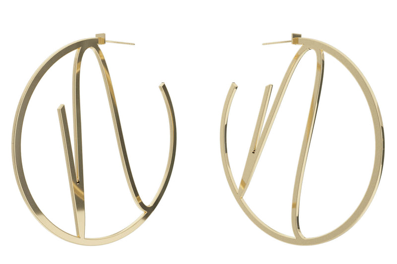 Large Alphabet Hoop Earring, Single Letter N, Right - Gold