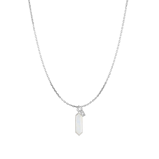 Hexa Moonstone & White Diamond Baguette Necklace - 9ct White Gold - NK-16-18H-WG-HEXMS-BAG-WD