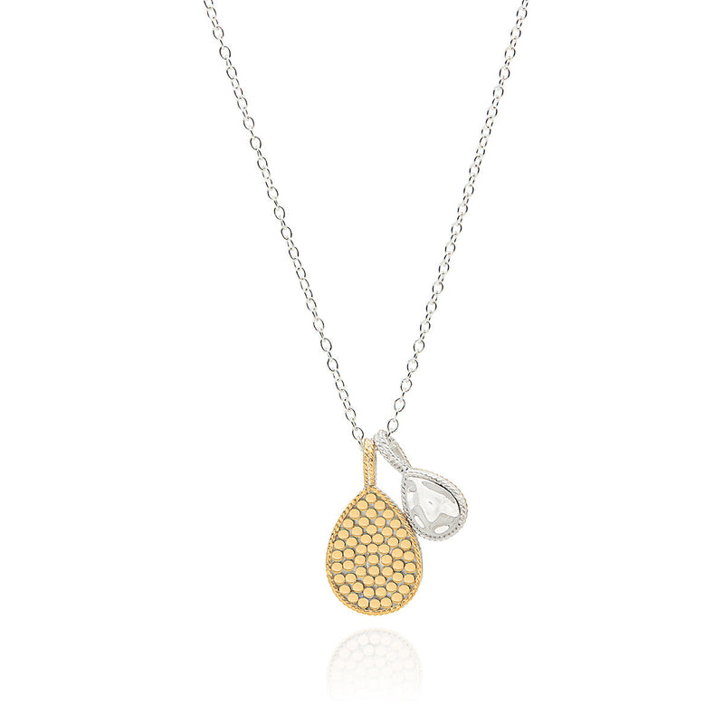 Hammered Dotty Double Pendant - Silver & Gold - NK10050 TWT