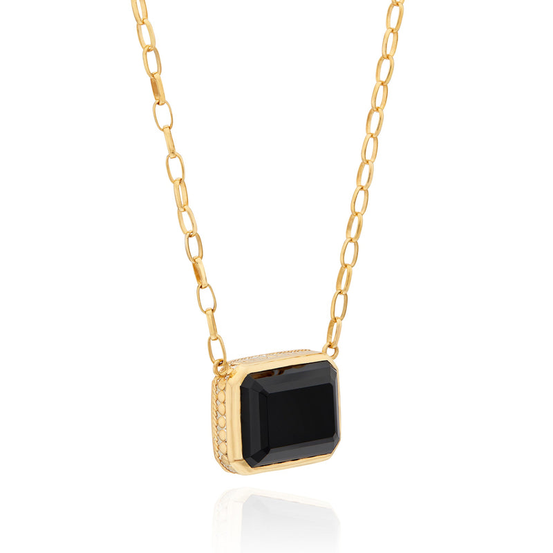 Large Black Onyx Rectangle Necklace - Gold - NK10370-GBONX