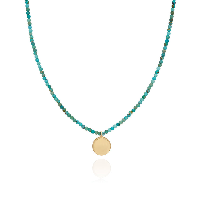 Delicate Beaded Turquoise Circle Pendant - Gold - NK10492-GTQ