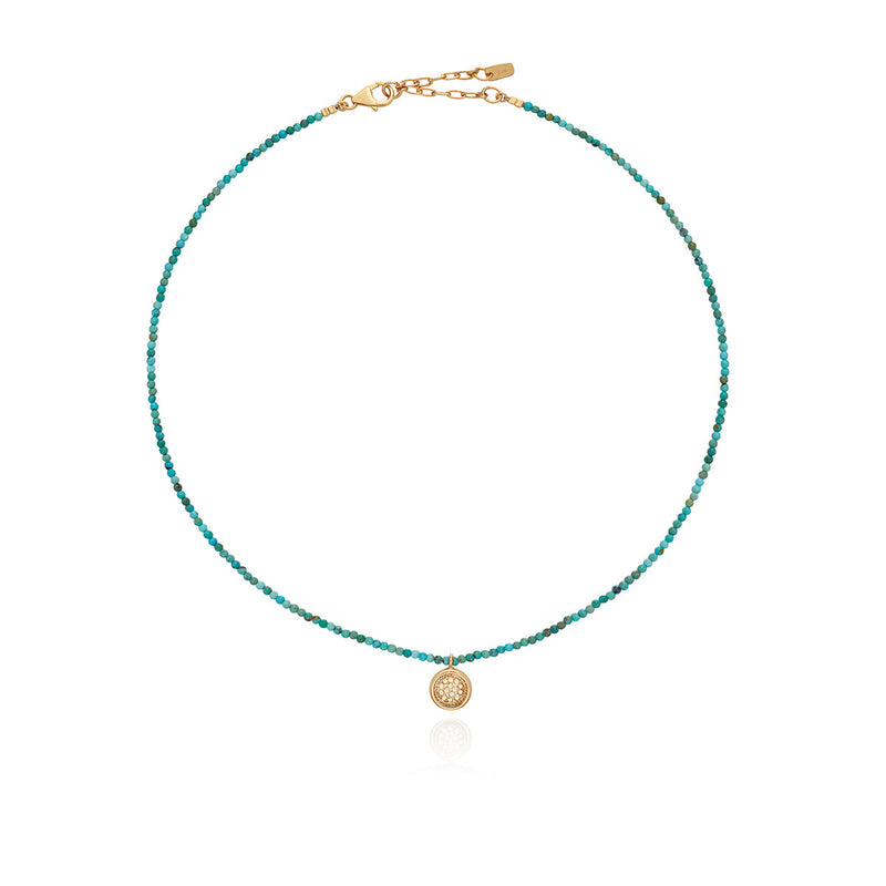 Delicate Beaded Turquoise Circle Pendant - Gold - NK10492-GTQ