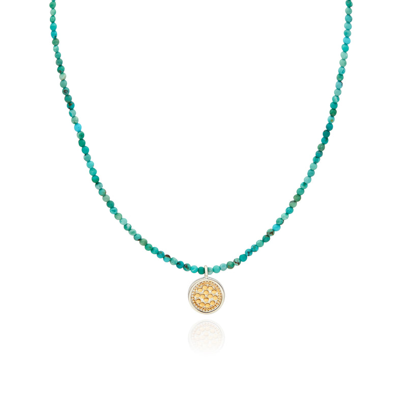 Delicate Beaded Turquoise Circle Pendant - Gold - NK10492-GTQ