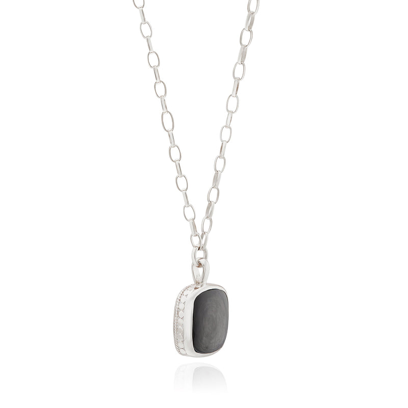 Medium Hypersthene Cushion Pendant Necklace - Silver - NK10531-SHYM