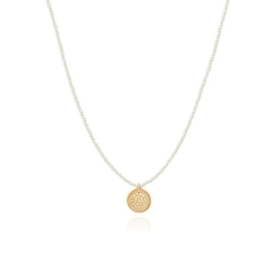 Pearl Circle Pendant Necklace - Gold - NK10534-GPL