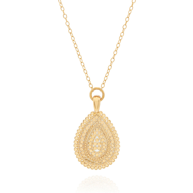 Medium Scalloped Drop Pendant Necklace - Gold - NK10535-GPL