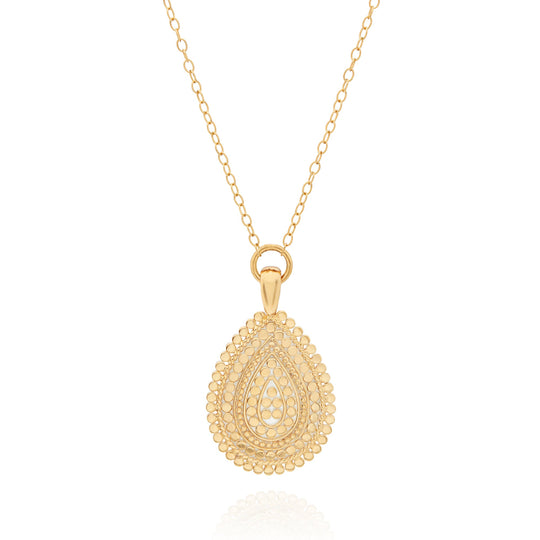 Medium Scalloped Drop Pendant Necklace - Gold - NK10535-GPL
