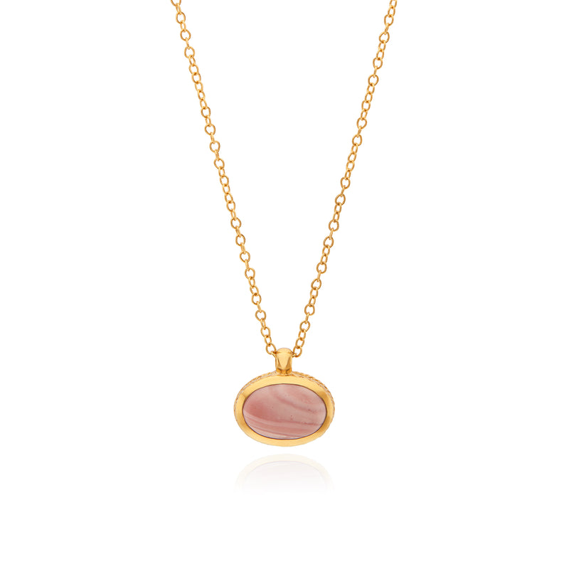 Small Pink Opal Pendant Necklace - Gold - NK10568-GPKOP