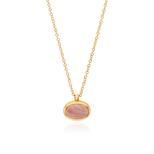 Small Pink Opal Pendant Necklace - Gold - NK10568-GPKOP