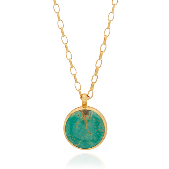 Large Round Turquoise Pendant - Gold - NK10575-GTQ