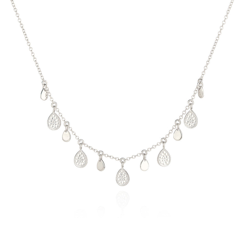 Teardrop Charm Collar Necklace - Silver - NK10618-SLV