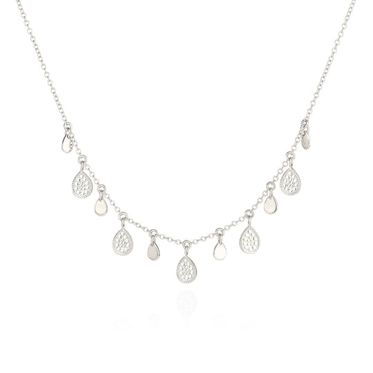 Teardrop Charm Collar Necklace - Silver - NK10618-SLV