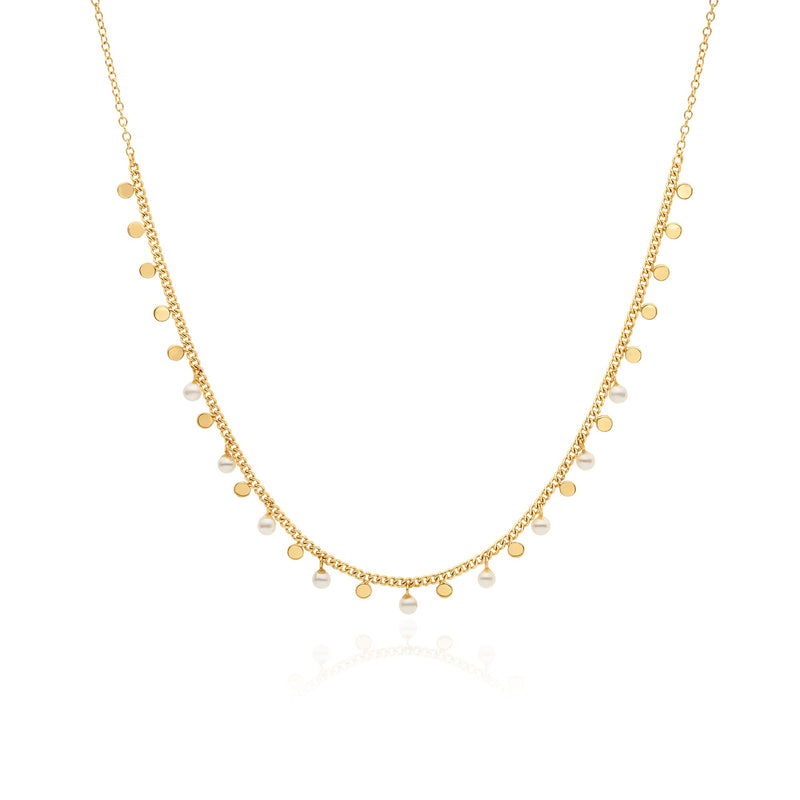 Circle Charm & Pearl Necklace - Gold - NK10648-GPL