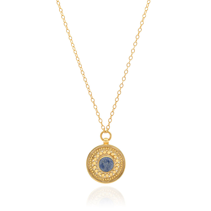Dotted Dumortierite Pendant Necklace - Gold - NK10650-GDD
