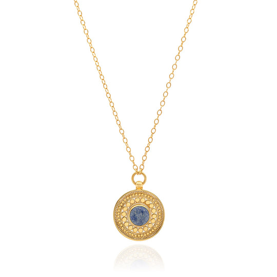 Dotted Dumortierite Pendant Necklace - Gold - NK10650-GDD