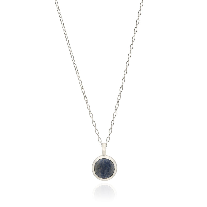 Dumortierite Round Pendant Necklace - Silver - NK10652-SLV