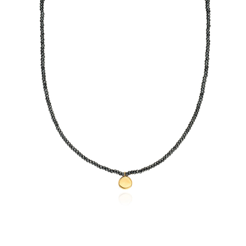 Beaded Hematite Circle Pendant Necklace - NK10654-GHM