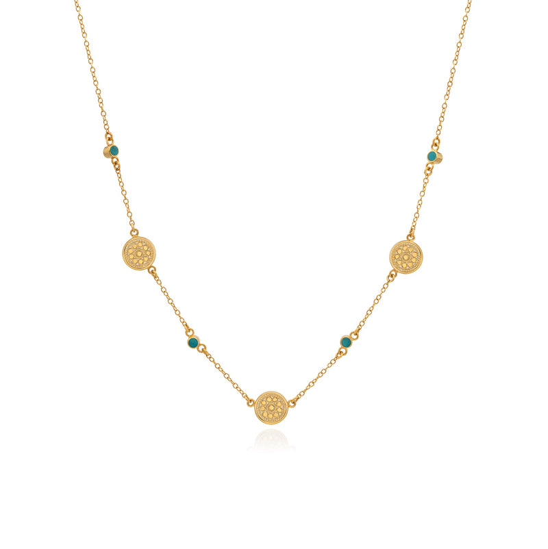 Antigua La Flor Necklace - Gold/Turquoise - NK10721-GTQ