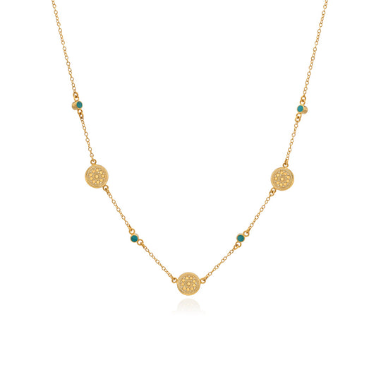 Antigua La Flor Necklace - Gold/Turquoise - NK10721-GTQ