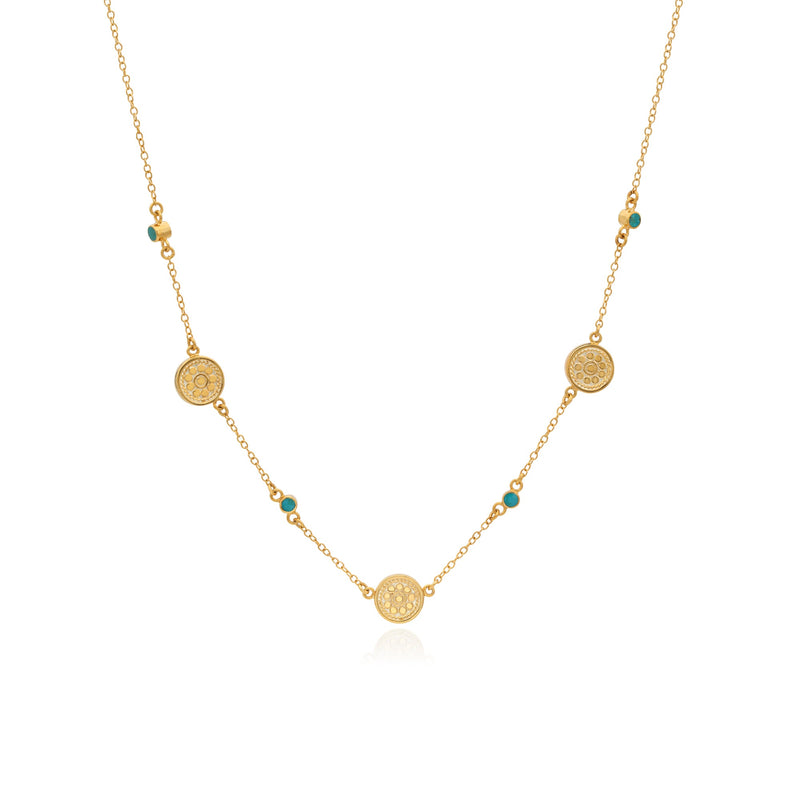 Antigua La Flor Necklace - Gold/Turquoise - NK10721-GTQ